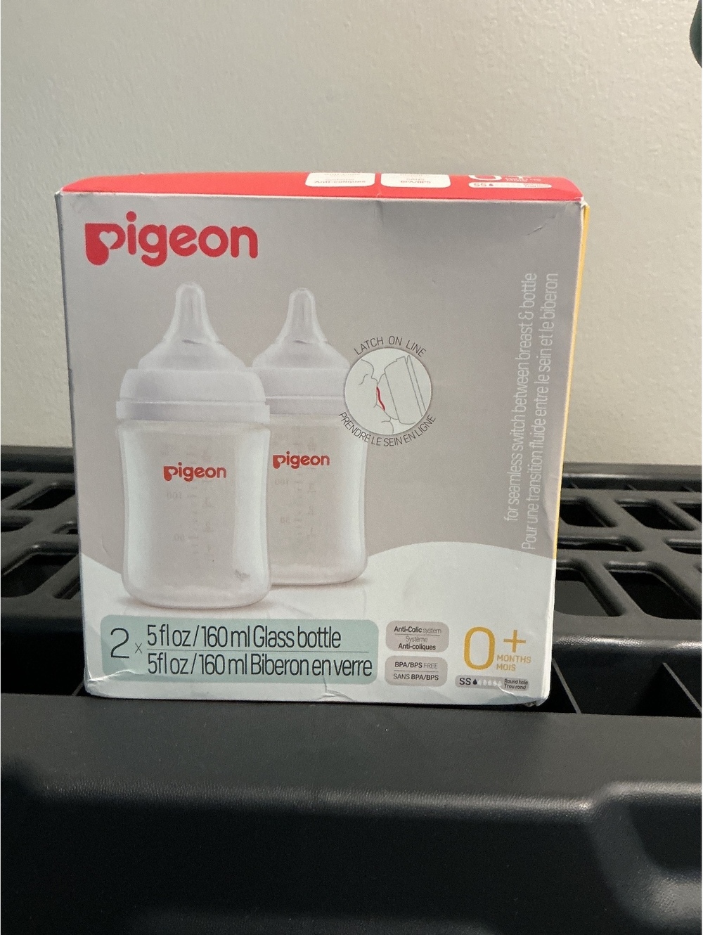 Pigeon 5fl oz/160ml Glass Baby Bottles, Set of 2, BPA-Free, with Anti-Colic Nip